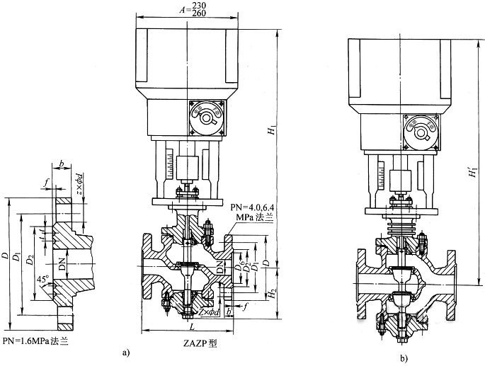 ZAZP��늄�(d��ng)ֱͨ�����{(di��o)��(ji��)�yPN16��PN63���νY(ji��)��(g��u)�ߴ�D